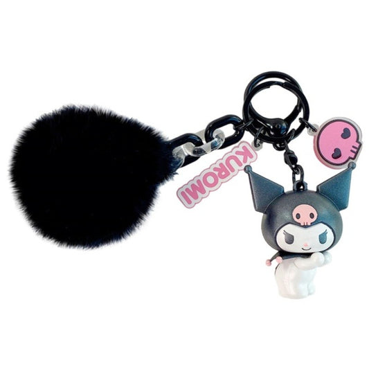 Sanrio Fluffy Ball Black Kuromi Keychain
