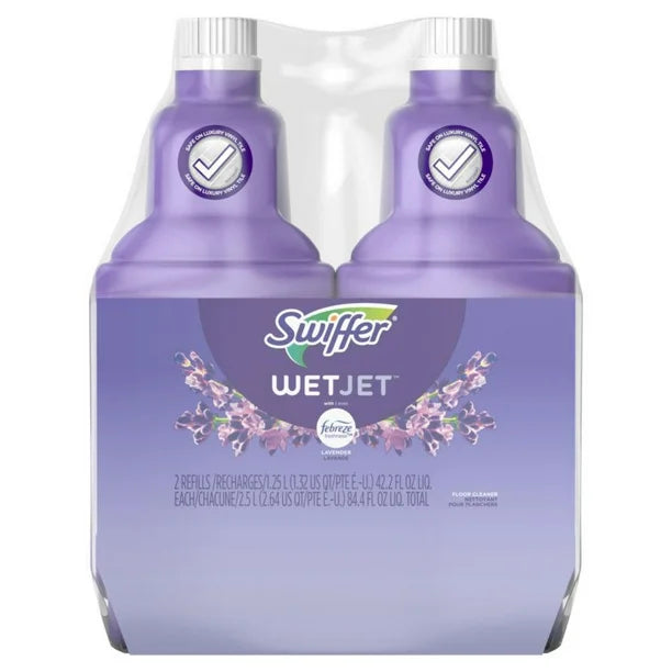 B.C. only (RMC order only) Swiffer WetJet Spray Mop Multi-Purpose and Hardwood Liquid Floor Cleaner Solution Refill, Lavender Vanilla & Comfort, 1.25 Liter